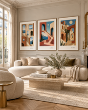 Architecture Méditerranéenne — trio d’œuvres dans un salon haussmannien