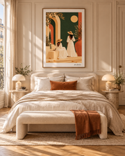 Terra & Soleil — œuvre dans une chambre haussmannienne aux tons terracotta